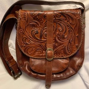 Patricia Nash Barcelona Vintage Tooled Leather Saddle Bag Purse
